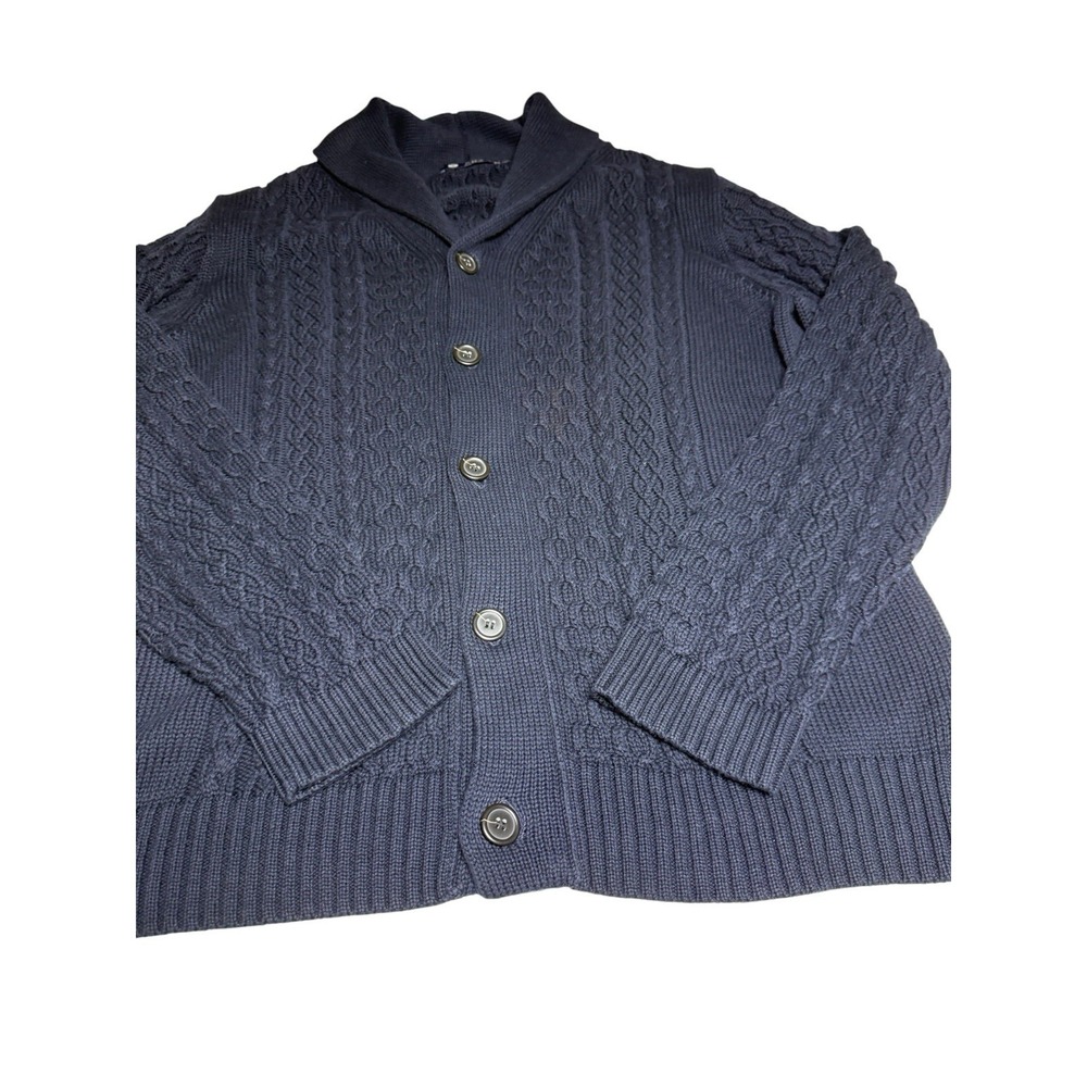 J Crew shawl collar Cardigan XL Navy cable knit button up Grandpa Core coastal - Picture 2 of 11
